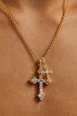 Double Celtic Cross Iced Necklace - 25mm - Gold