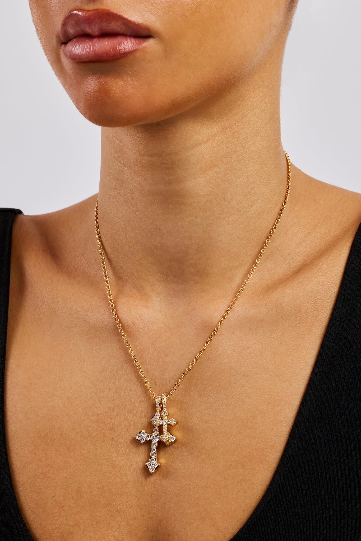 Double Celtic Cross Iced Necklace - 25mm - Gold