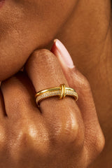 Double Row Polished & Iced Mix Ring - 8mm - Gold