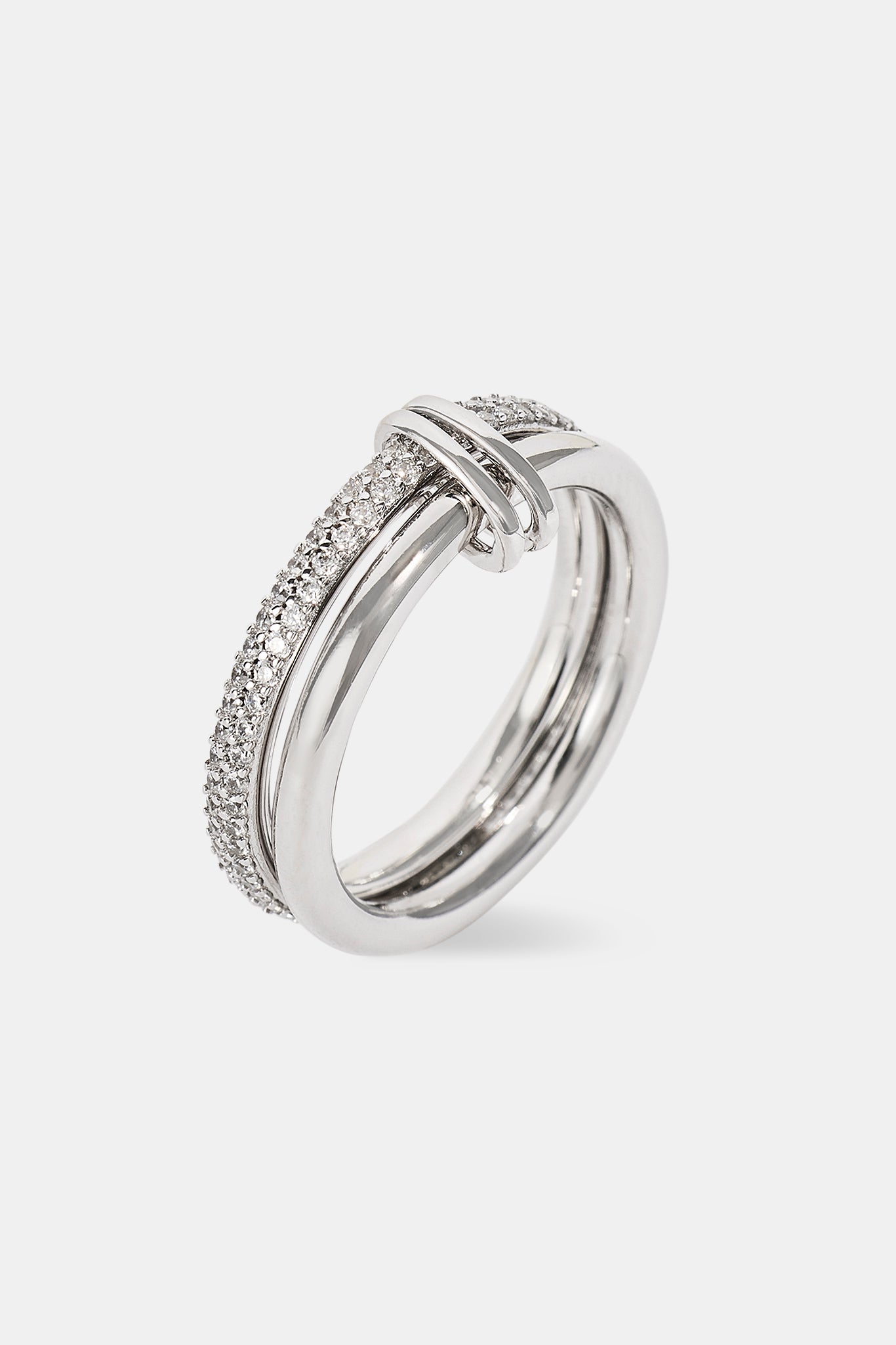Double Row Polished & Iced Mix Ring - 8mm - White
