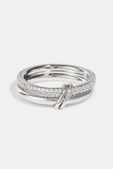 Double Row Polished & Iced Mix Ring - 8mm - White