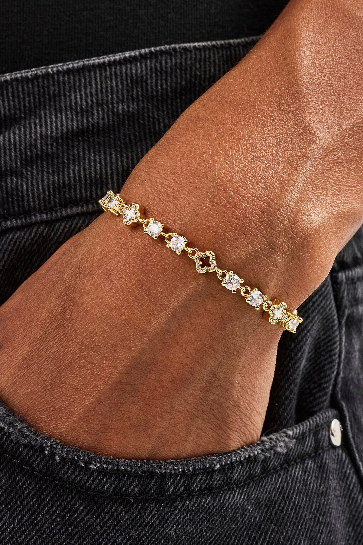 Motif & Circle CZ Multigem Bracelet - 6mm - Gold