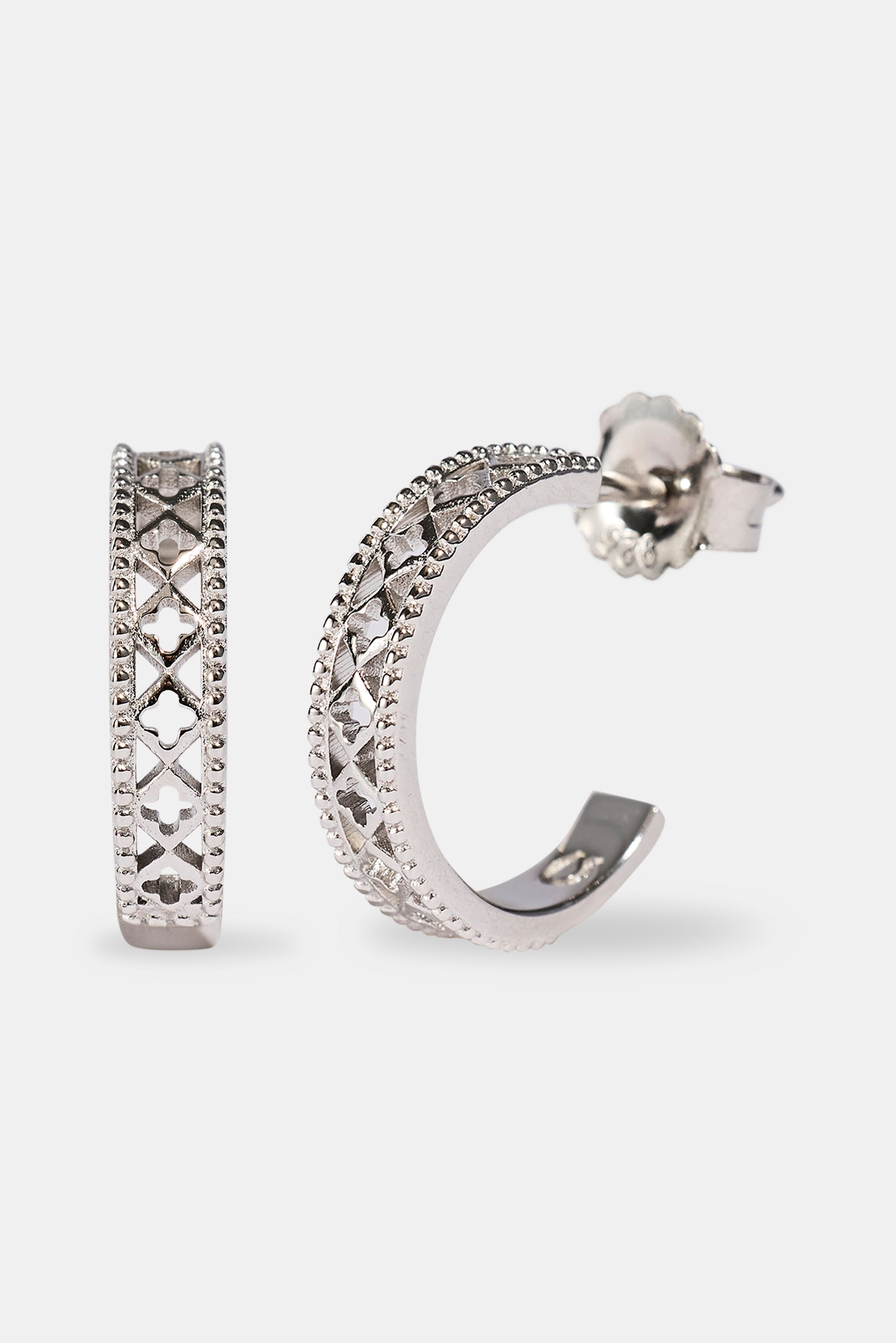 Polished Motif Open Hoop Earrings - 15mm - White