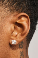 Hammered Round Stud Earrings - 8mm - White