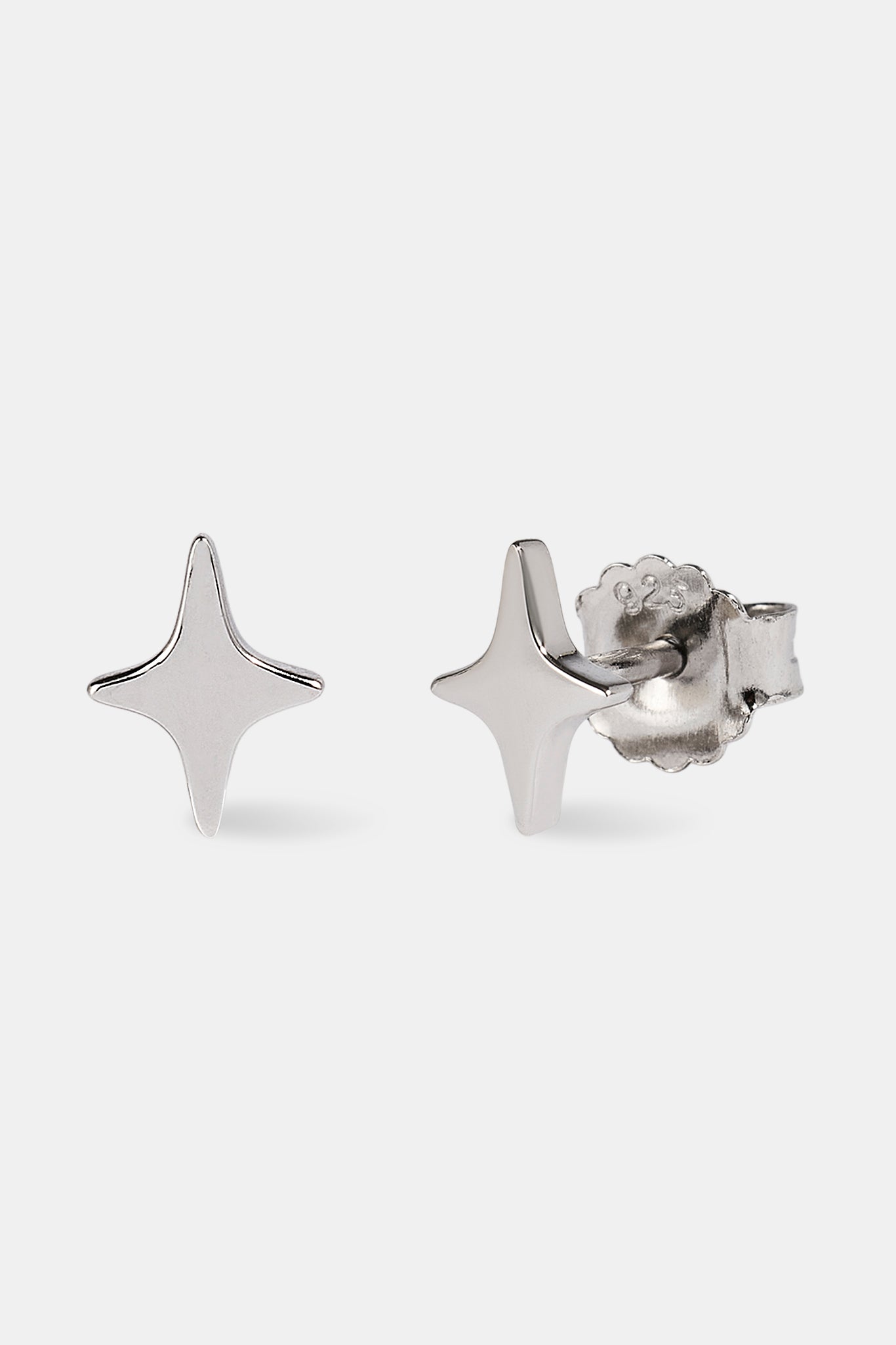 Polished Star Stud Earrings - 8mm - White