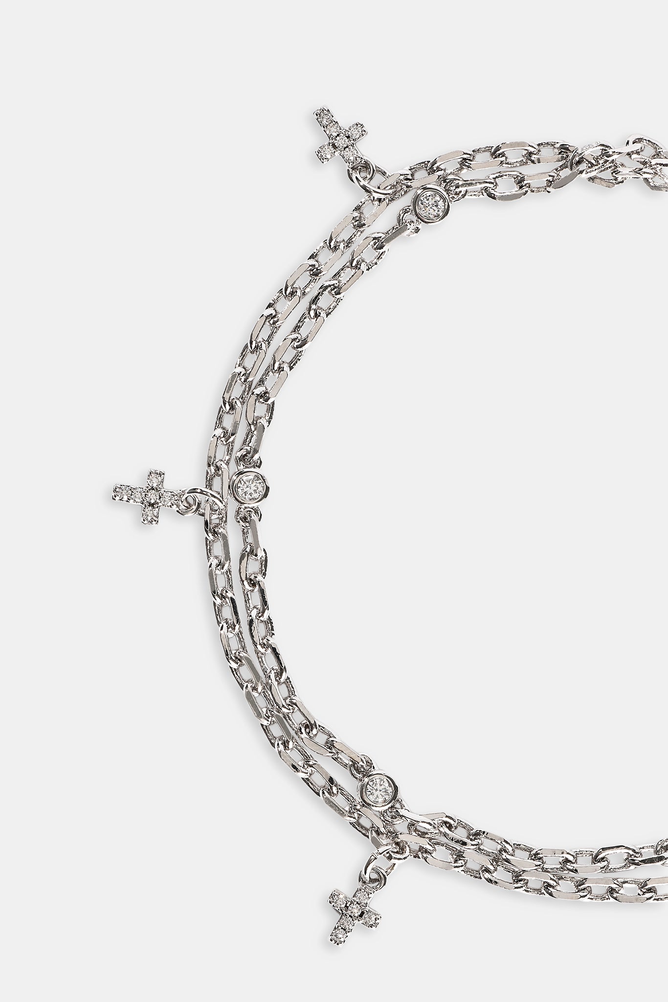 Double Layer Iced Cross Bracelet - 5mm - White