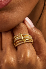 5 Row Polished & Iced Mix Ring - 8mm - Gold