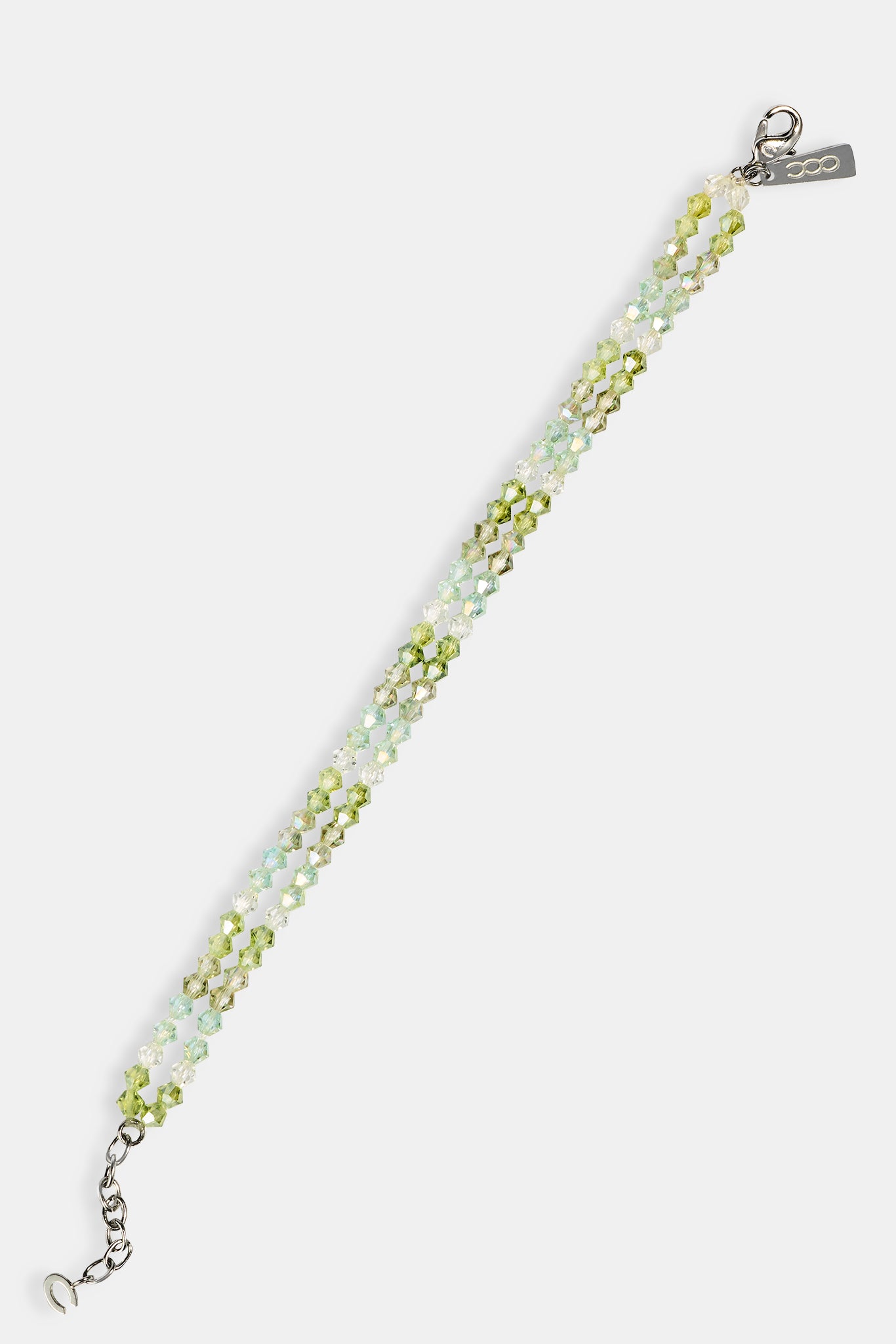 Mens Green Double Layer Glass Bead Bracelet - 4mm - White