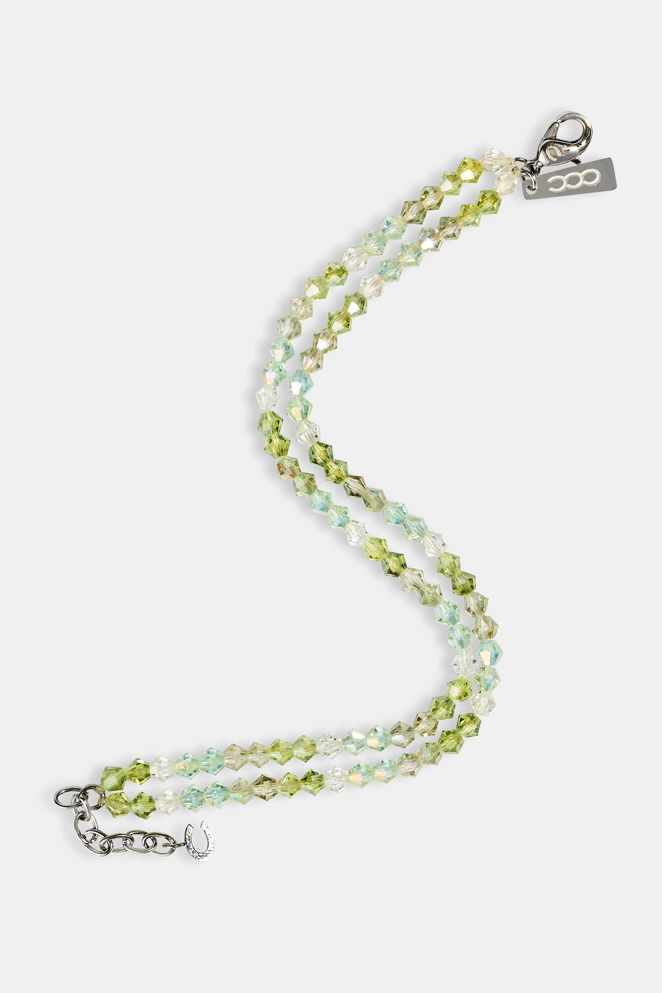 Mens Green Double Layer Glass Bead Bracelet - 4mm - White