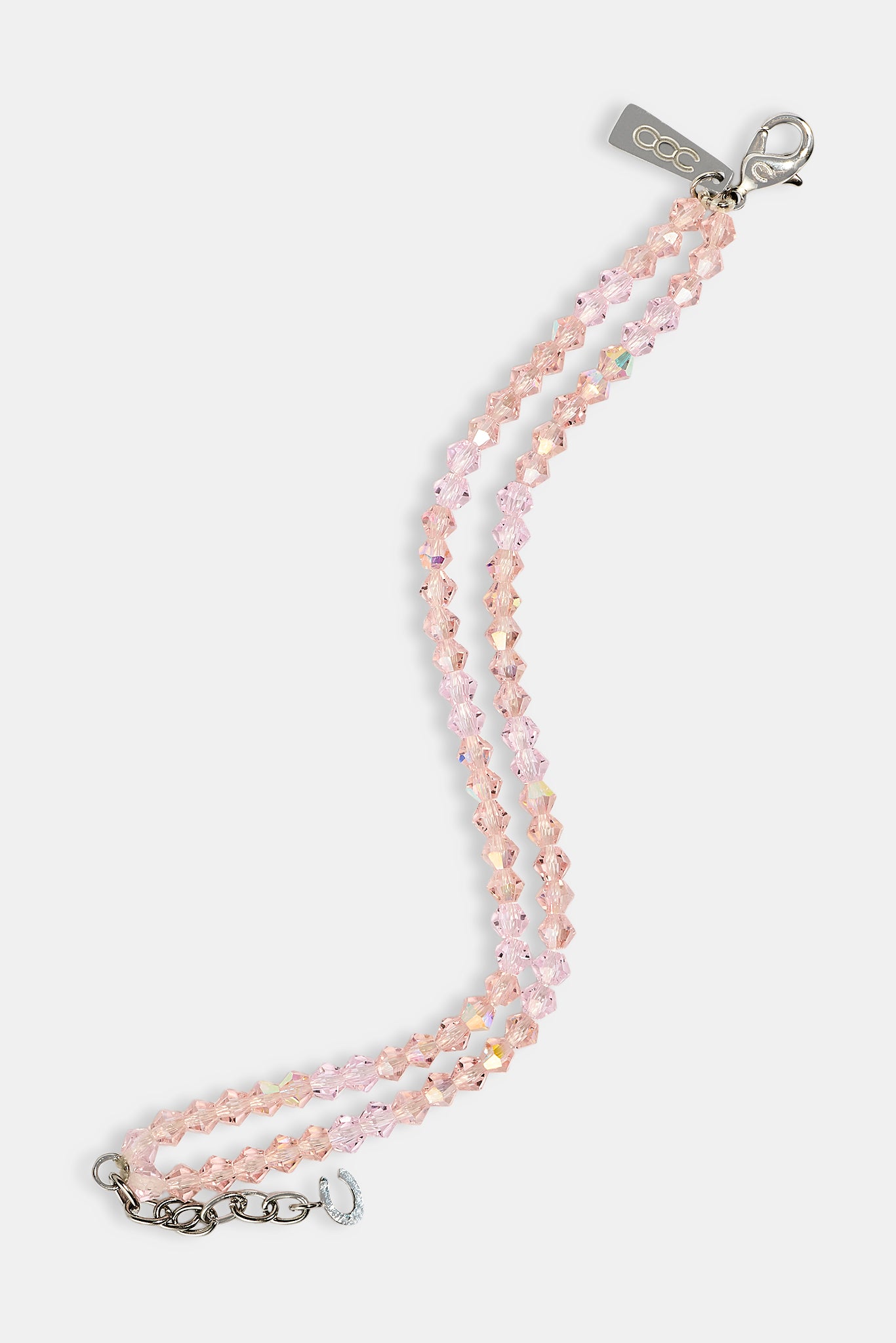 Pink Double Layer Glass Bead Bracelet - 4mm - White