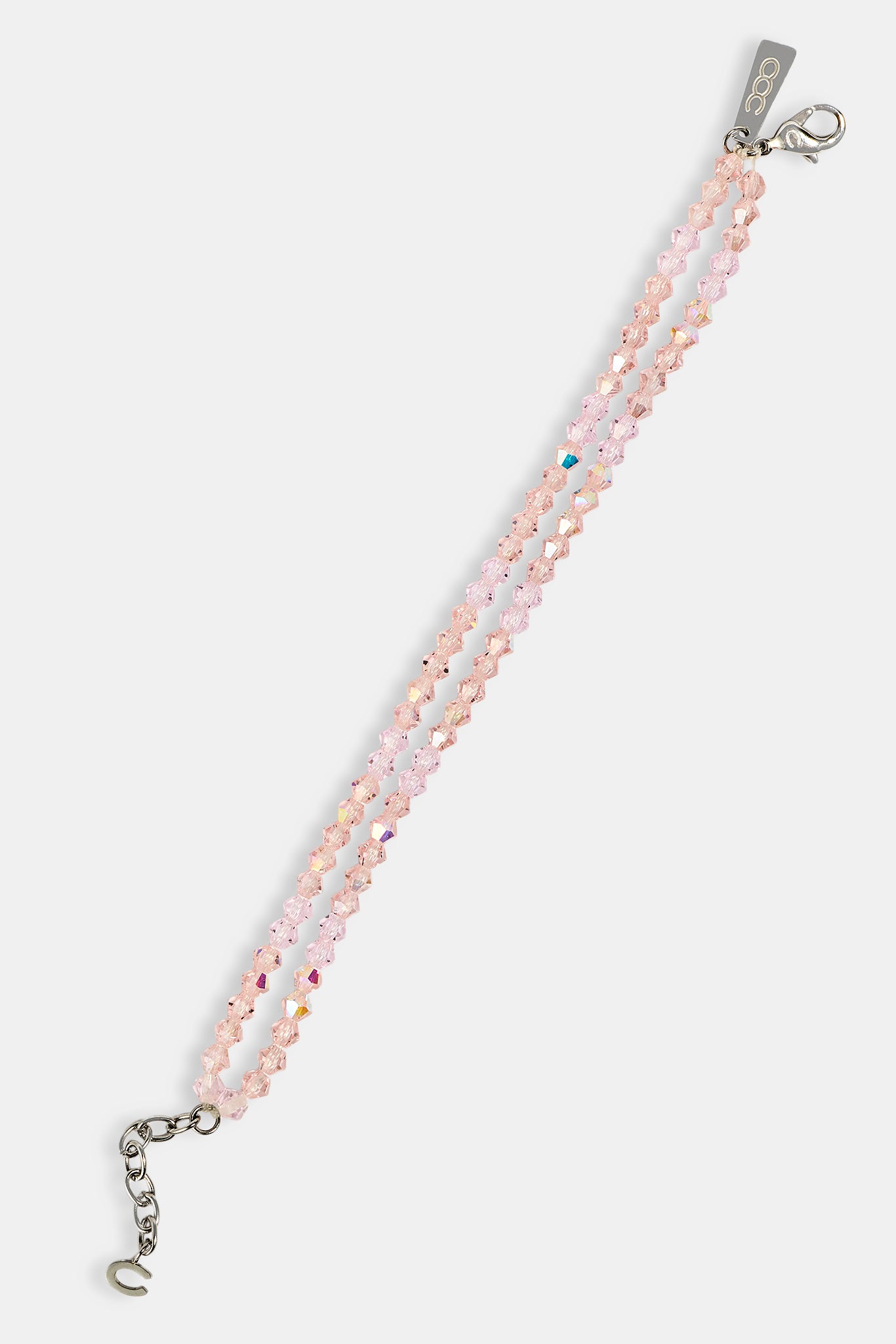 Pink Double Layer Glass Bead Bracelet - 4mm - White