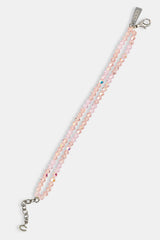 Pink Double Layer Glass Bead Bracelet - 4mm - White