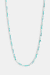 Blue Multi Glass Bead Necklace - 4mm - White
