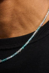 Blue Multi Glass Bead Necklace - 4mm - White