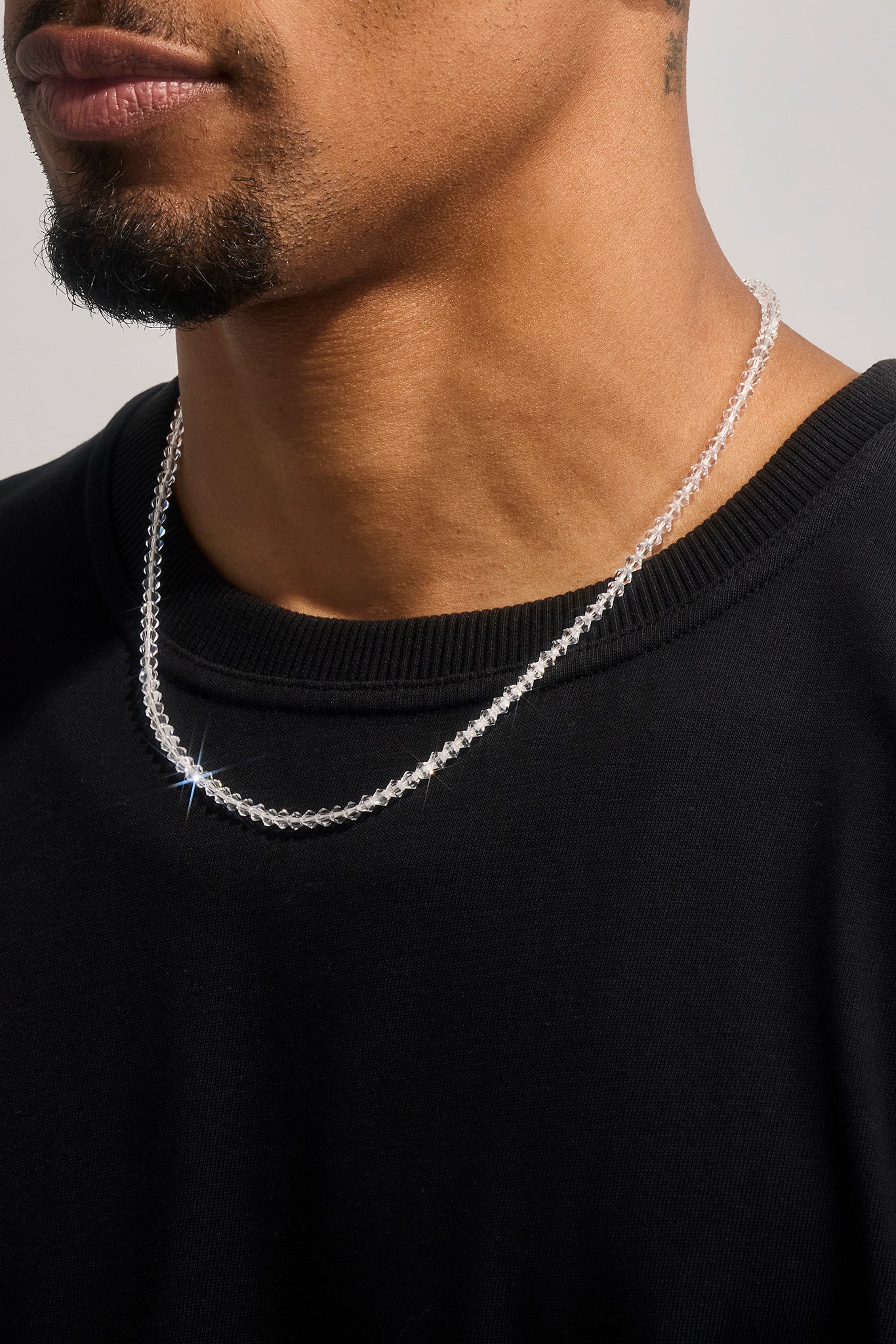 Clear Glass Bead Necklace - 4mm - White