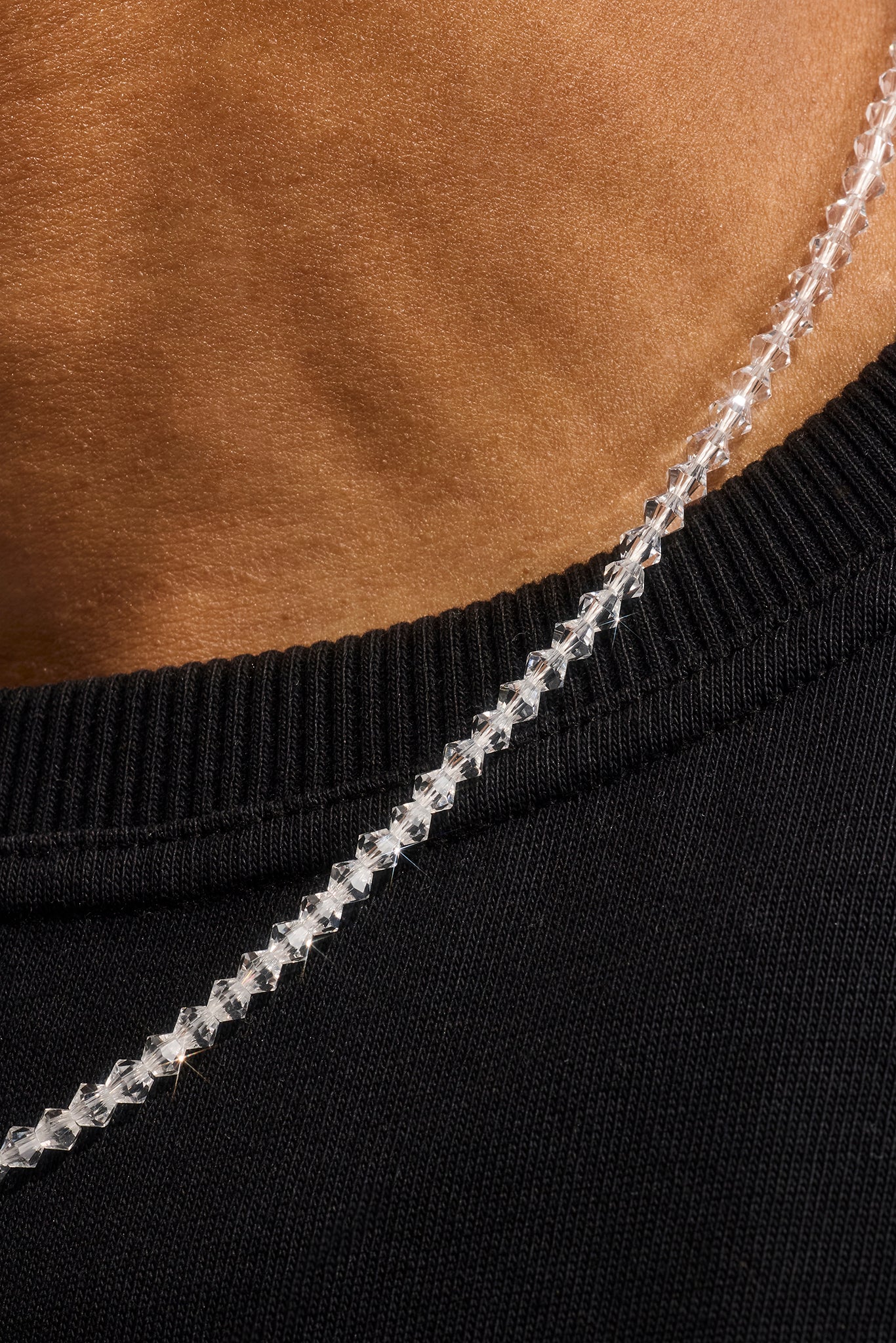 Clear Glass Bead Necklace - 4mm - White