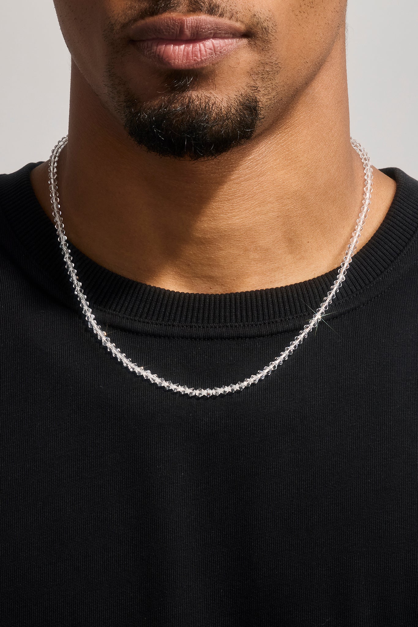Clear Glass Bead Necklace - 4mm - White