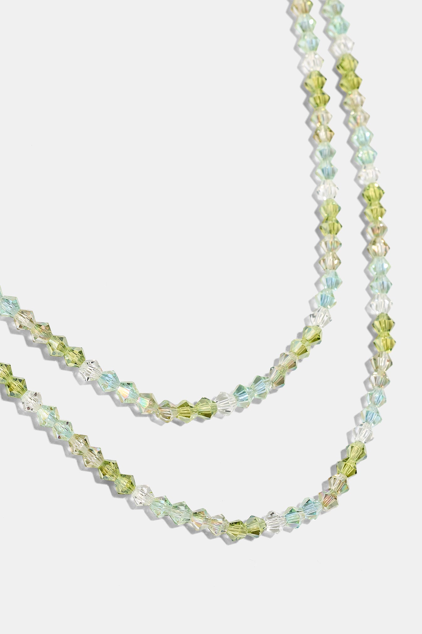 Mens Green Double Layer Glass Bead Necklace - 4mm - White