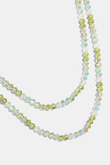 Mens Green Double Layer Glass Bead Necklace - 4mm - White