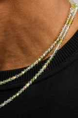 Mens Green Double Layer Glass Bead Necklace - 4mm - White