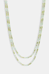 Mens Green Double Layer Glass Bead Necklace - 4mm - White