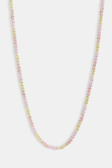 Pink & Lemon Glass Bead Necklace - 4mm - White