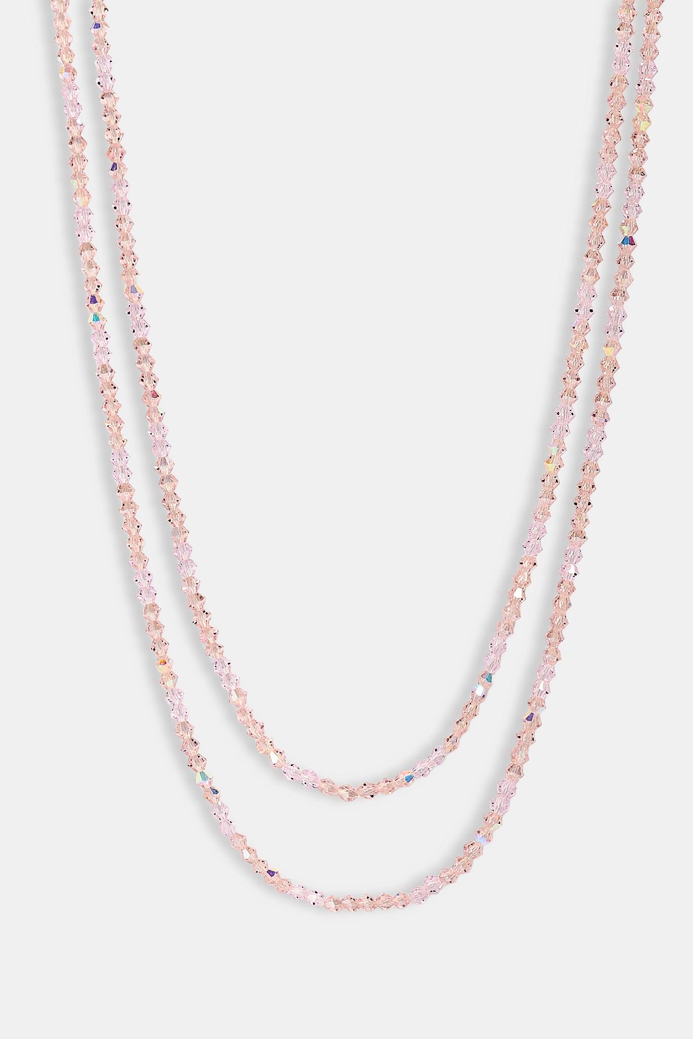 Pink Double Layer Glass Bead Necklace - 4mm - White