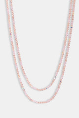 Pink Double Layer Glass Bead Necklace - 4mm - White
