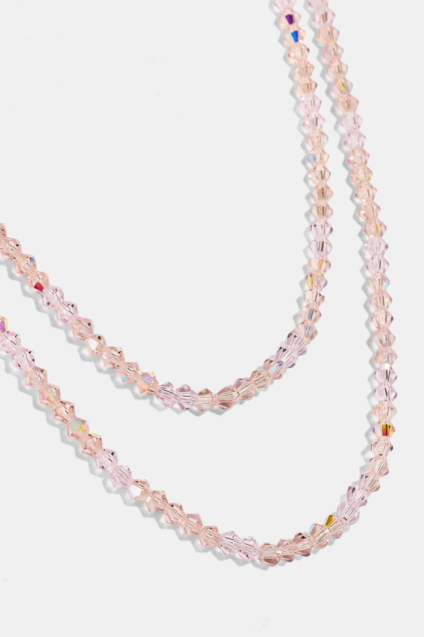 Pink Double Layer Glass Bead Necklace - 4mm - White