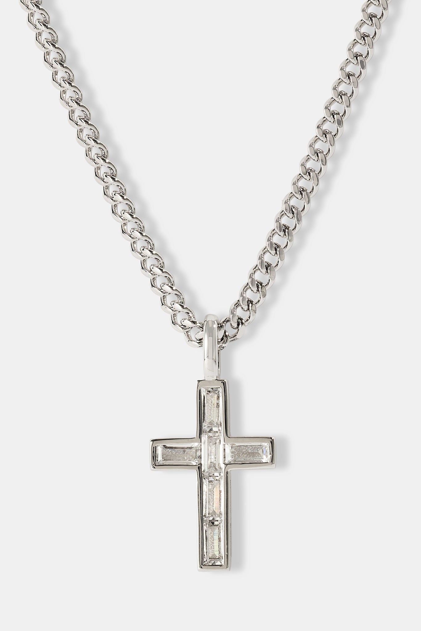 Iced Baguette Stone Cross Necklace - 25mm