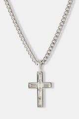 Iced Baguette Stone Cross Necklace - 25mm