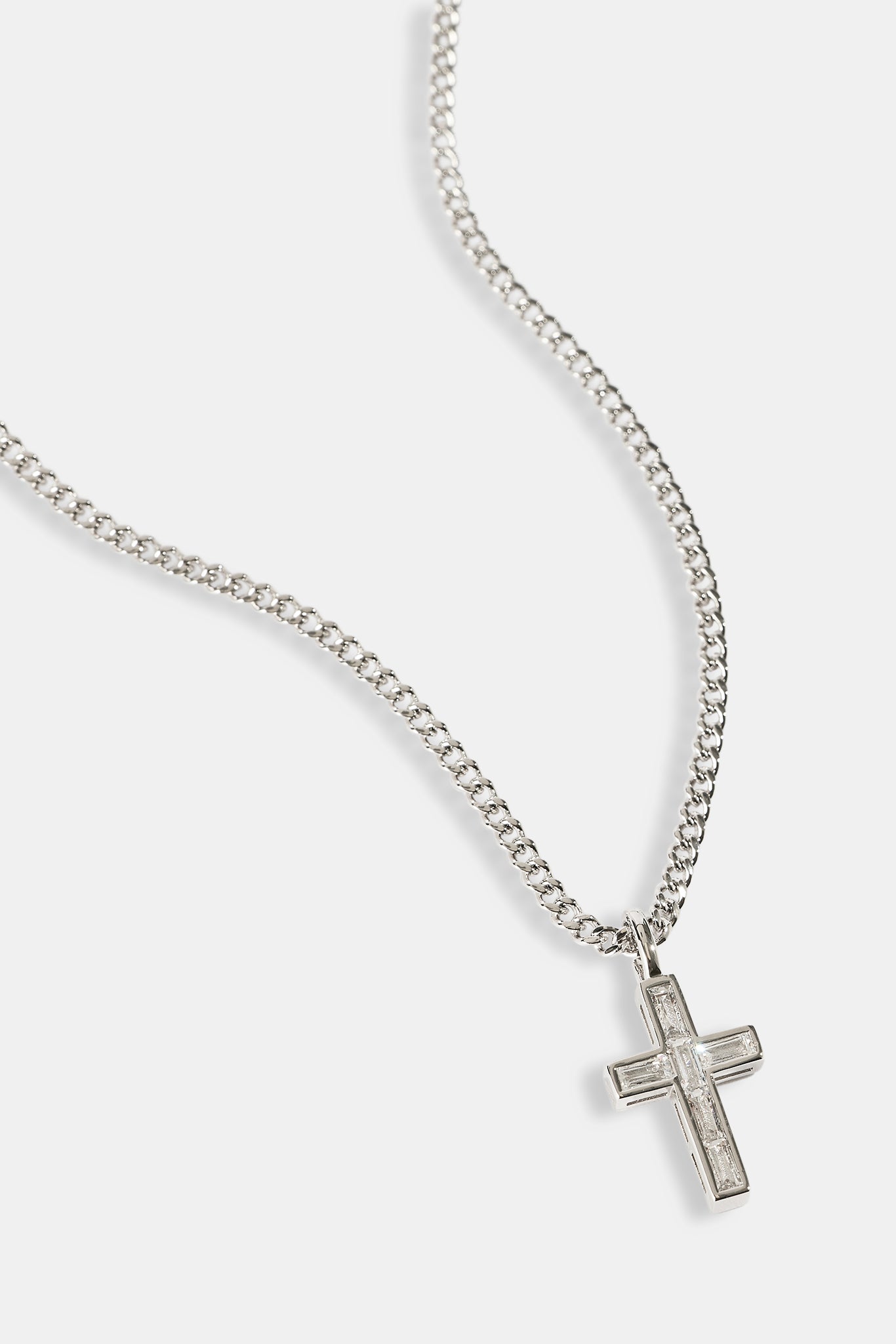 Iced Baguette Stone Cross Necklace - 25mm