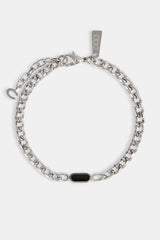 Polished & Black Enamel Miami Cuban Bracelet - 10mm - White