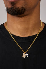 Iced Double Cross & Outline Necklace - 15mm - Gold