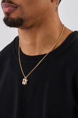 Iced Double Cross & Outline Necklace - 15mm - Gold