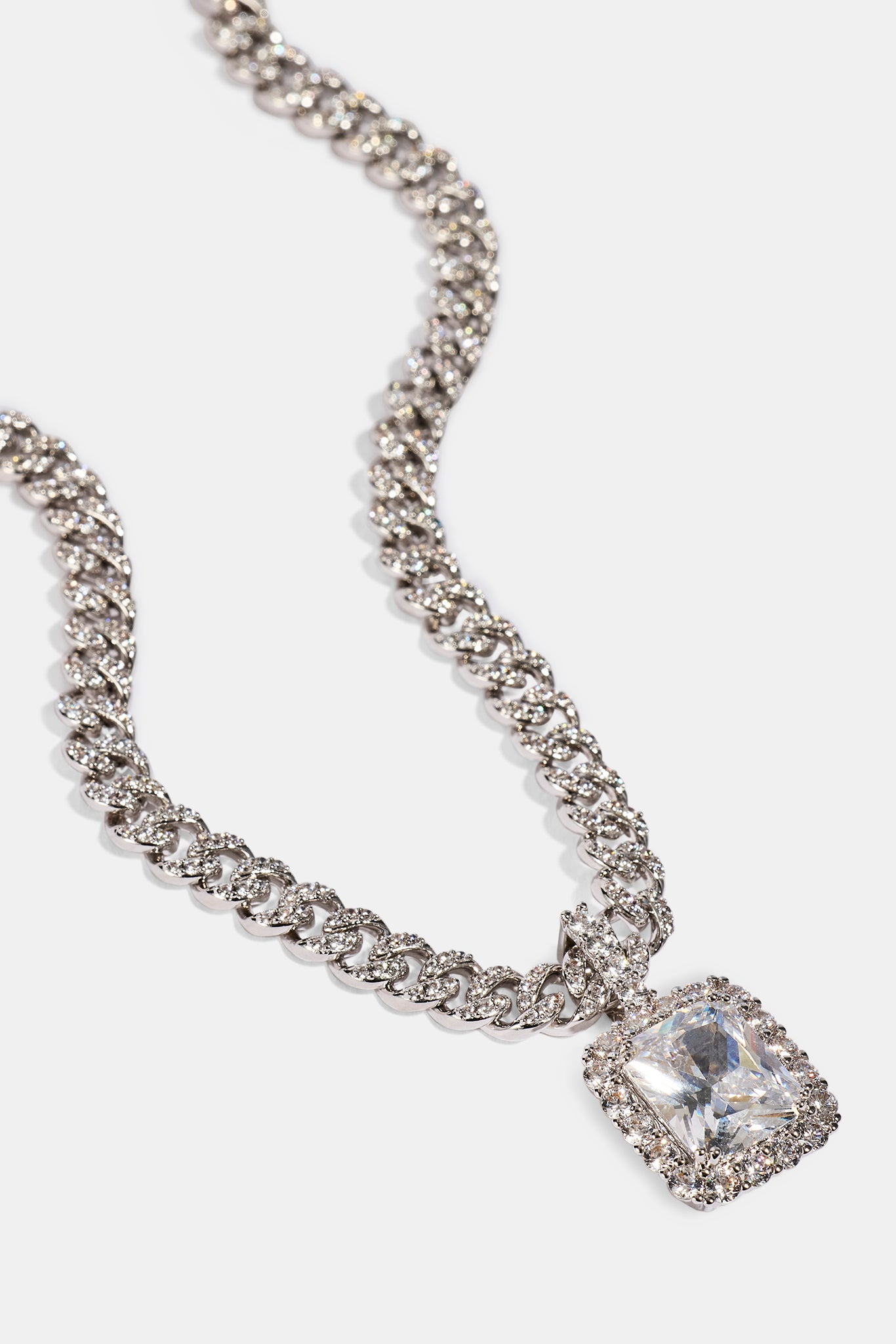 Iced Gemstone Pendant Cuban Necklace - 25mm - White
