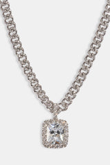 Iced Gemstone Pendant Cuban Necklace - 25mm - White