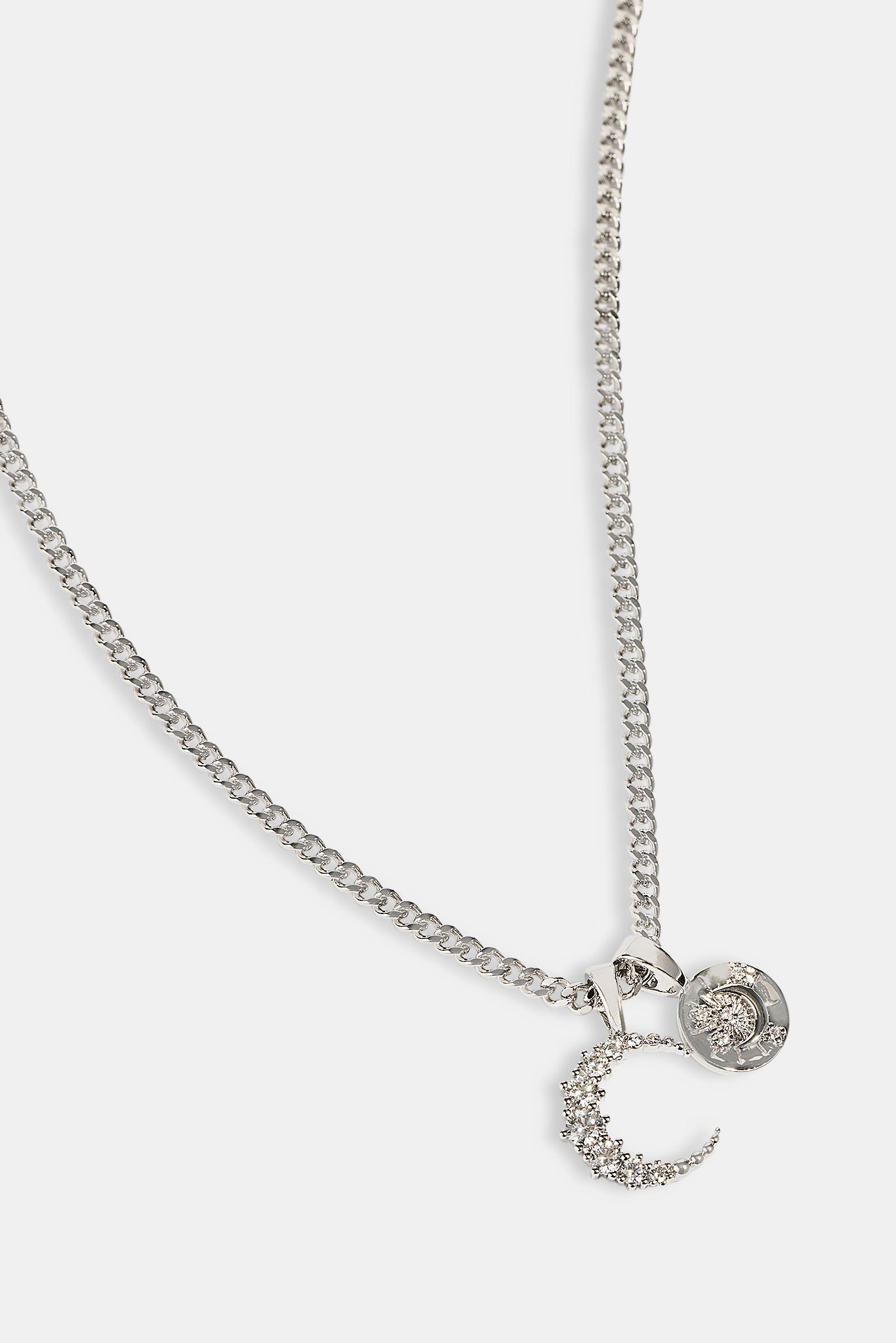 Iced Celestial Double Motif Pendant Necklace - 10mm - White