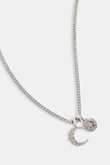 Iced Celestial Double Motif Pendant Necklace - 10mm - White