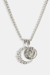 Iced Celestial Double Motif Pendant Necklace - 10mm - White