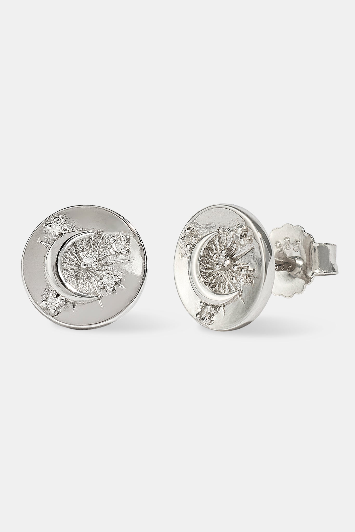 CZ Celestial Moon Stud Earrings - 10mm - White