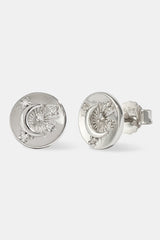 CZ Celestial Moon Stud Earrings - 10mm - White
