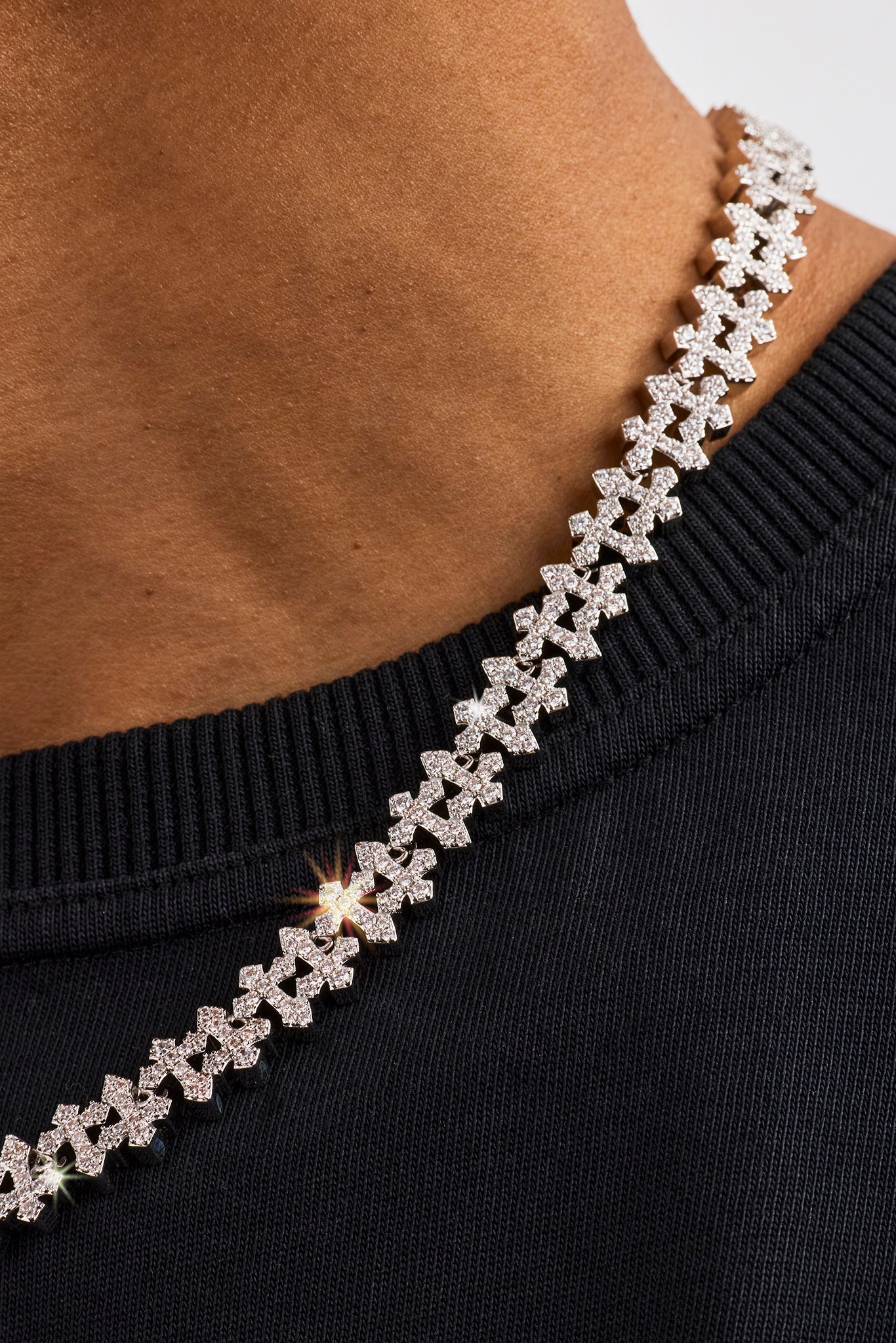 Iced Micro Cross Chain - 10mm - White