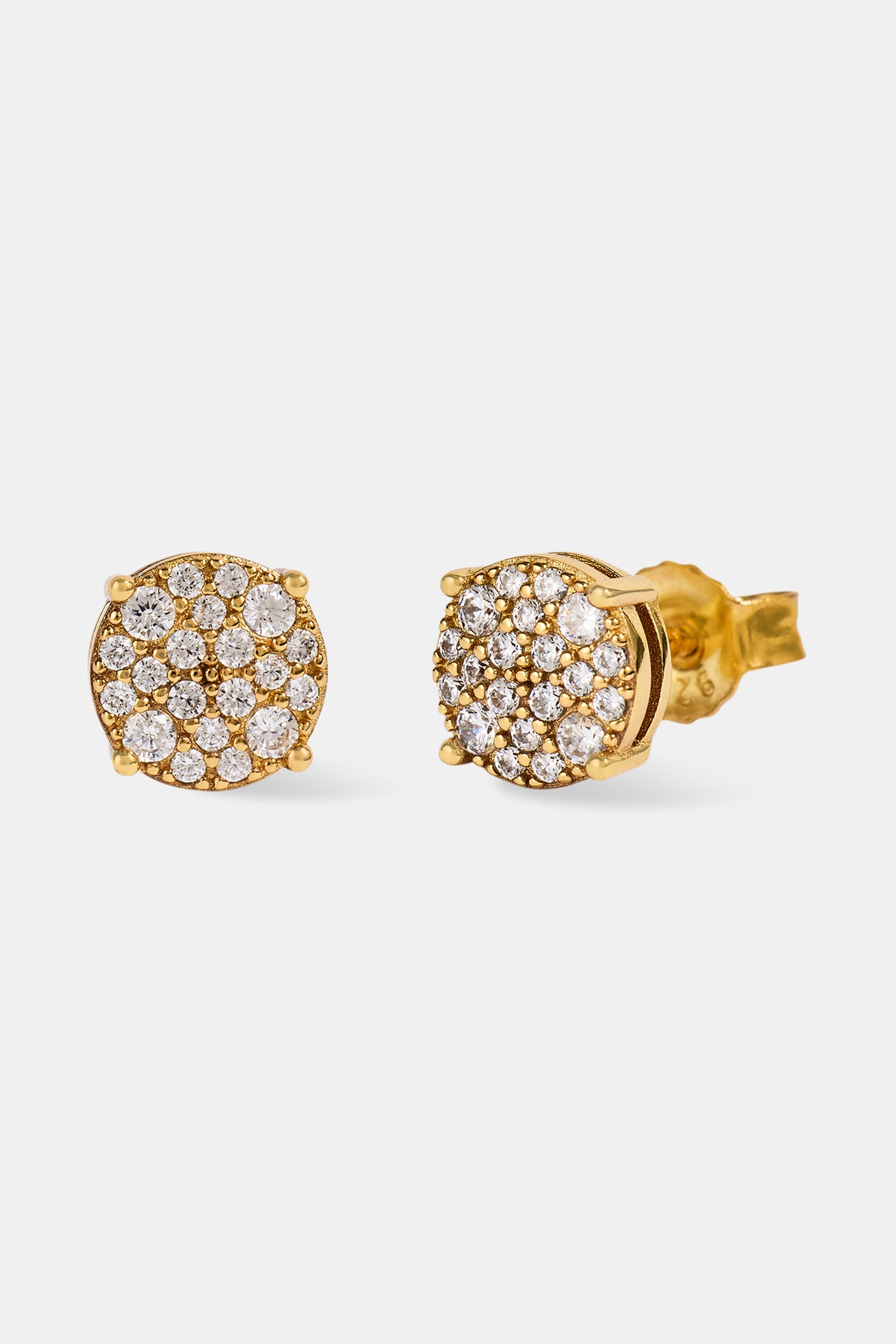 Iced Pave Round Stud Earrings - 7mm - Gold