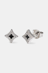 Iced Black Enamel Star Stud Earrings - 7mm - White