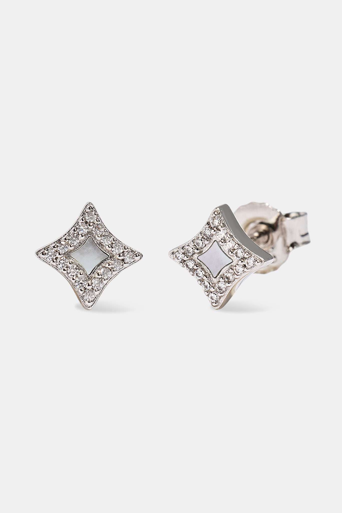 Iced Mother Of Pearl Star Stud Earrings - 7mm - White