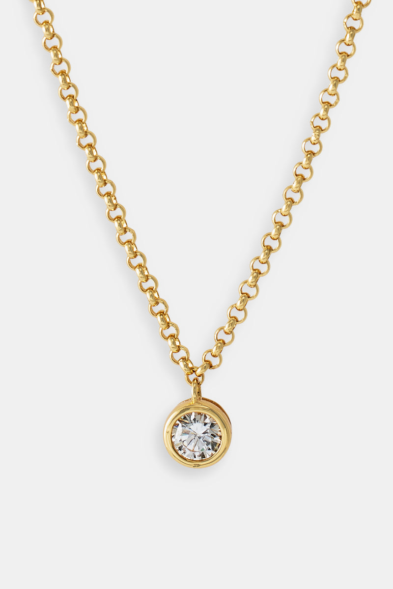 Iced Gemstone Micro Necklace - 6mm - Gold