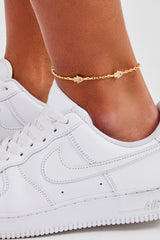 Iced Hamsa Hand Rolo Anklet - 8mm