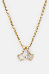 Iced & Mother Of Pearl Double Motif Necklace - 10mm - Gold