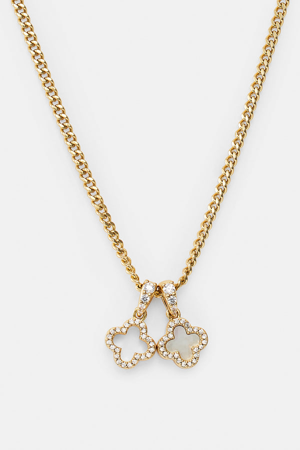 Halskette mit Doppelmotiv aus Eis und Perlmutt – 10 mm – Gold